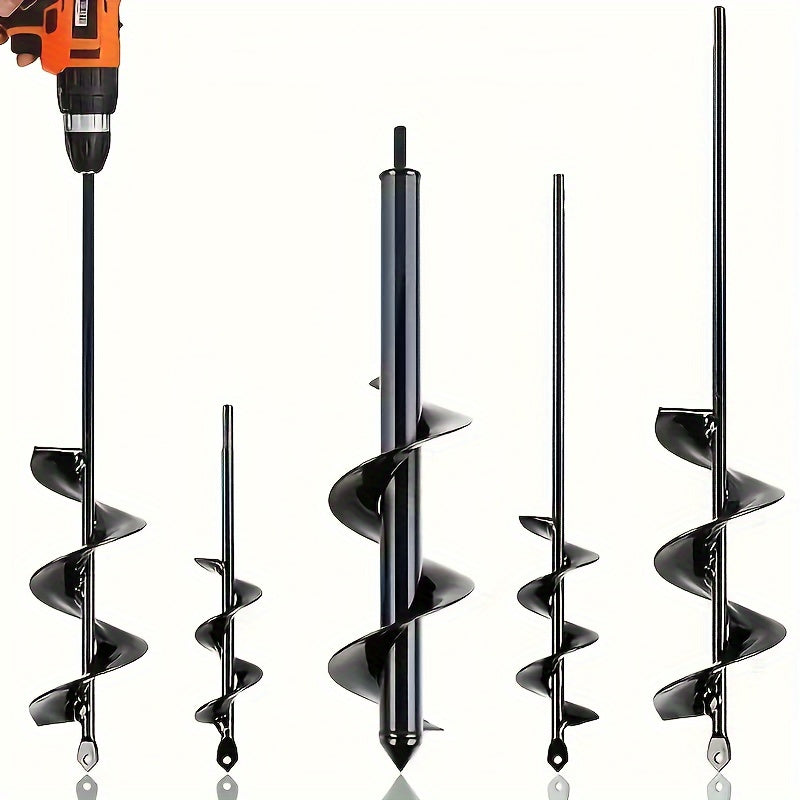 Four-Piece Garden Auger Bit Set with Straight Drill Shanks and Graduated Black Spiral Widths — image 1