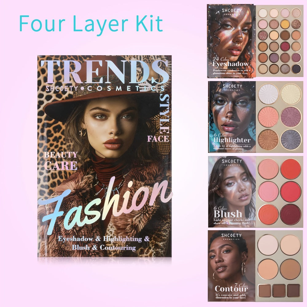 Eyeshadow Palette Book Style SHCOETY 4-in-11 Makeup Kit, 24-Color Eyeshadow + 6-Color Highlighter + 6-Color Blush + 7-Color C