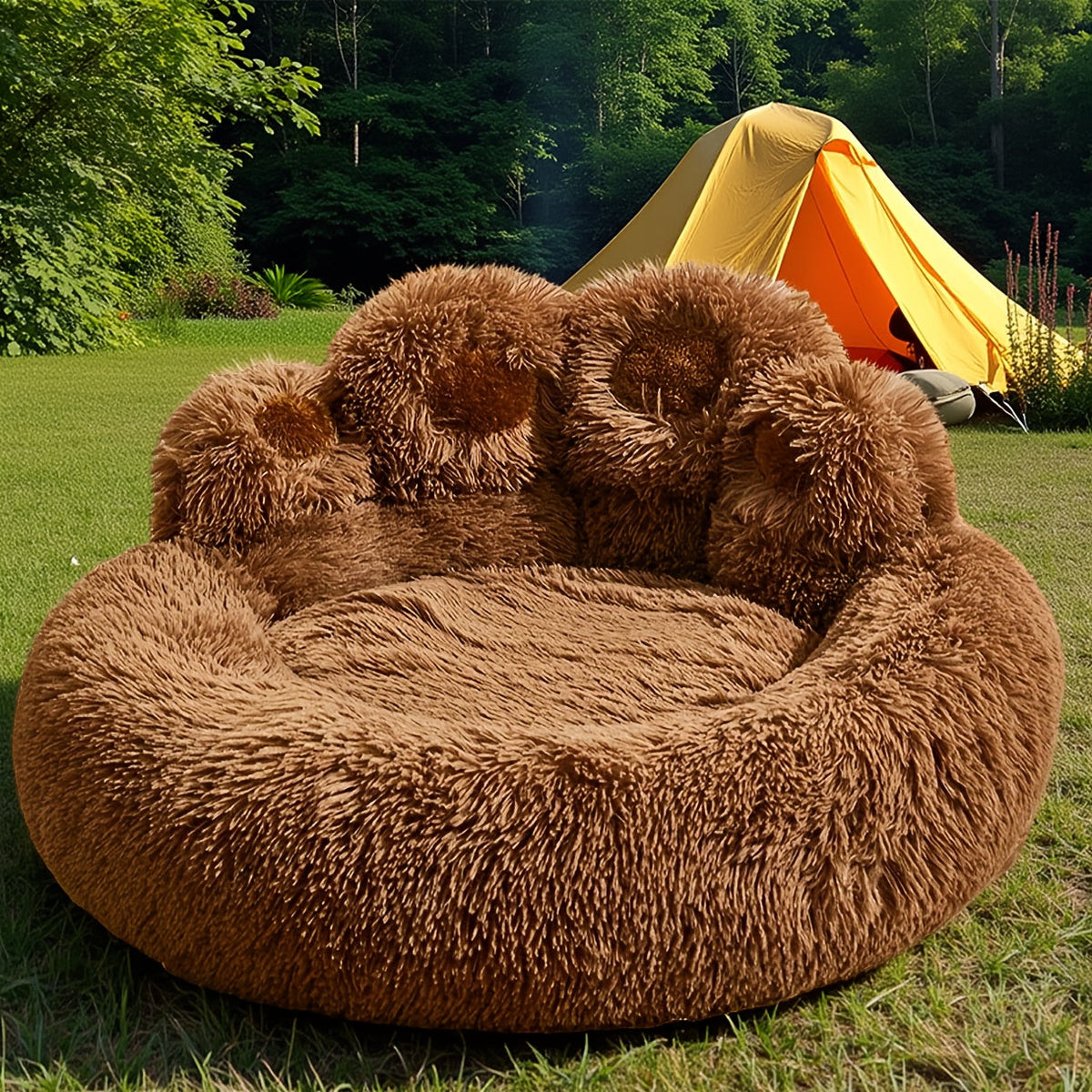 Bear Paw Plush Dog Bed with Filled Cushion Design in Pink, Grey or Coffee and Four Length Options — image 9