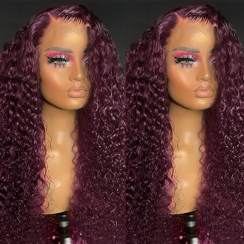 Lace Front Wig 99J Burgundy Deep Wave, 32-Inch Style with 200% Density, 13x4 Front and Four-Comb Cap — image 4