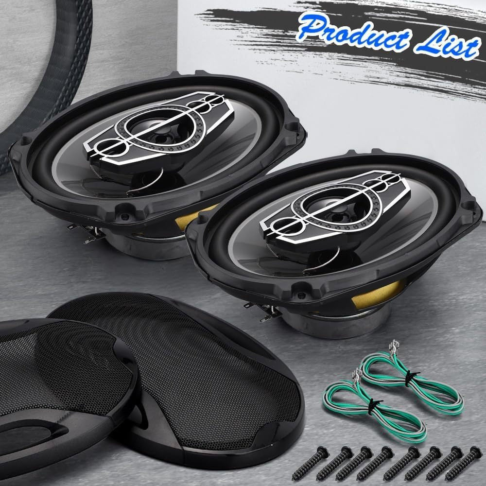 Pair of 6 x 9 Inch Five-Way Coaxial Car Speakers Labeled 1000W Peak, 120W RMS and 4 Ohms with Grilles — image 2