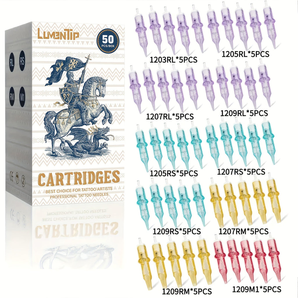 Tattoo Cartridge Needles with Lumentip Label, 50-Piece #12 Mixed or Round Liner Pack Choice — image 14