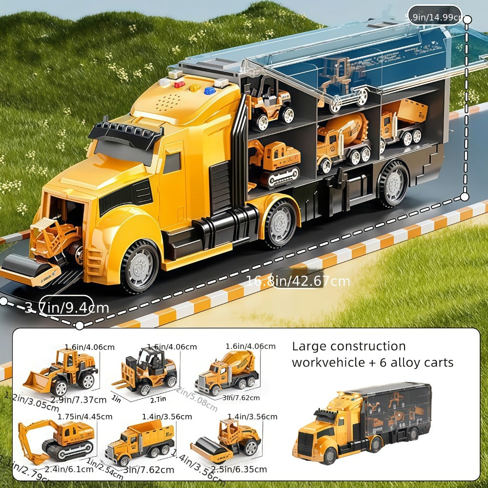Vehicle Carrier Playset in Dinosaur Car or Construction Truck Style with Mini Vehicles and Storage — image 7