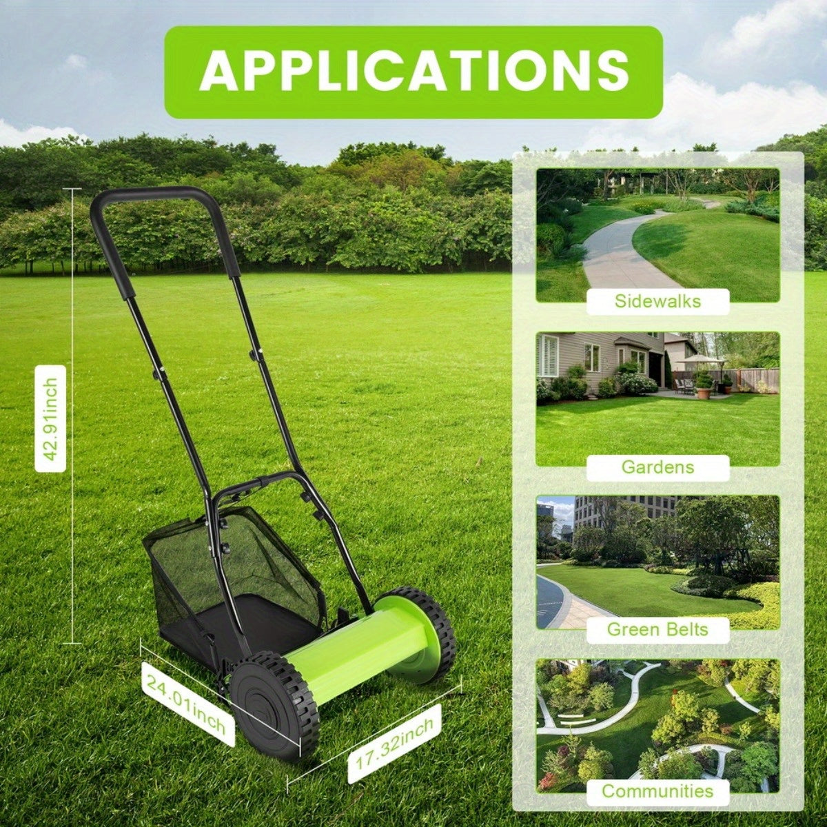 Manual Reel Lawn Mower 5-Blade Push Mower 11.8-Inch Cutting Width Adjustable Height 0.47"-1.77" for Garden, Patio and Yard Us