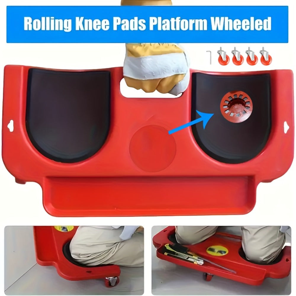 Rolling Knee Creeper Pad with Built-In Tool Tray – ABS High-Impact Frame, Cushioned Kneeling Pad for Car Repairs, Carpentry &