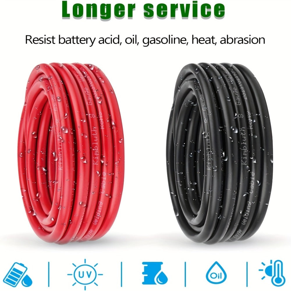 8 AWG OFC Copper Wire Cable Red & Black Set 8 Gauge Welding Cable for Automotive Battery Marine Generator Solar Wiring – 3FT 
