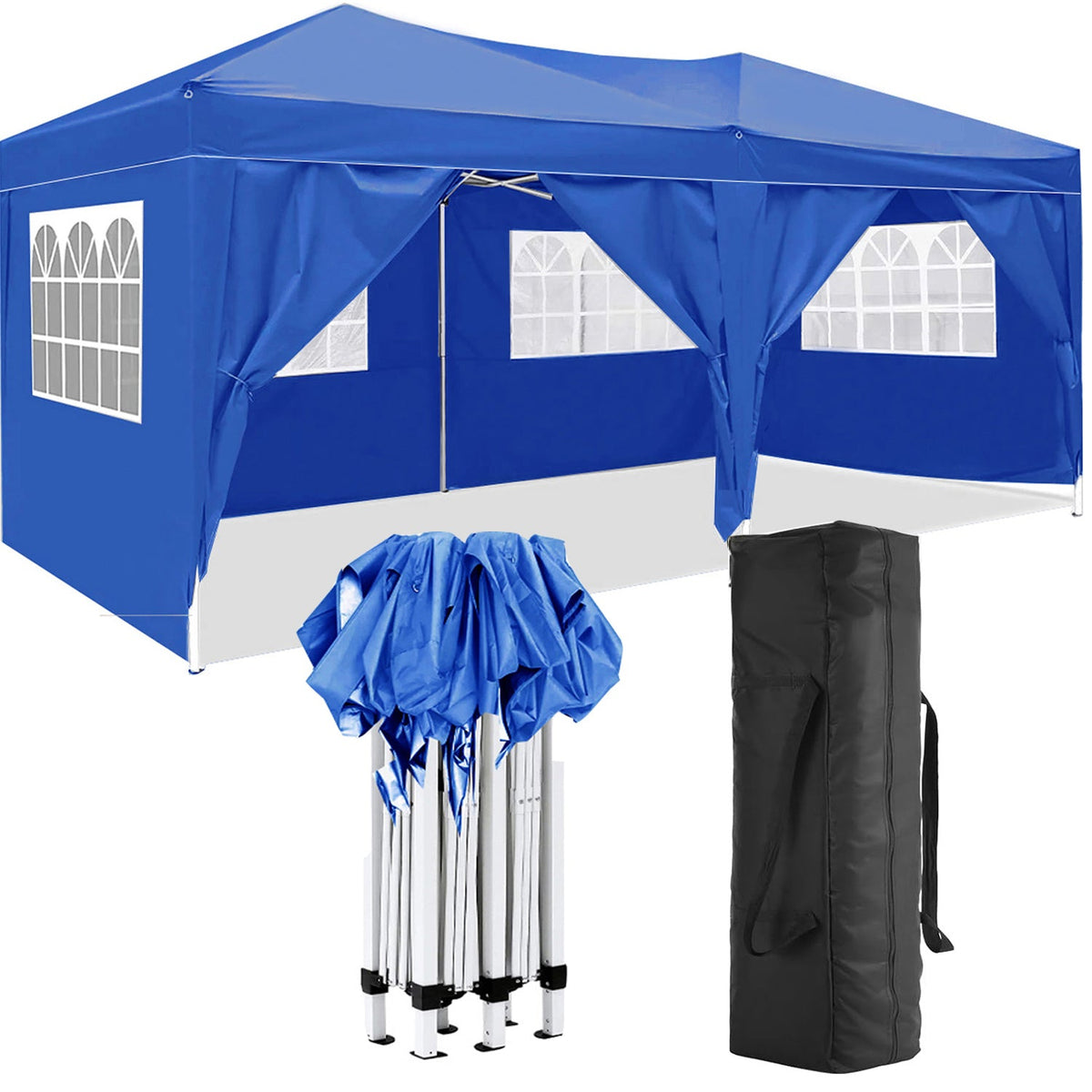 10'x20 'folding canopy with 6 detachable side walls outdoor activity shelters UPF 50+terrace portable tent (blue) - V.I.P Digital Presence