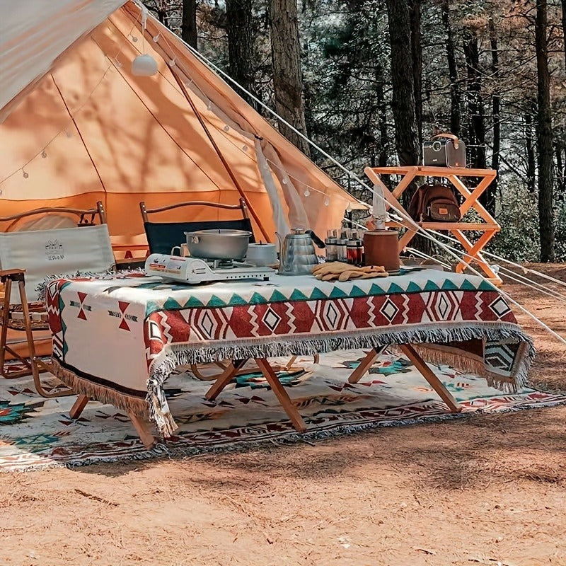 Woven Picnic Blanket with Cream Geometric Bohemian Pattern and 35.43 x 70.86 or 51.18 x 70.86-Inch Sizes — image 22