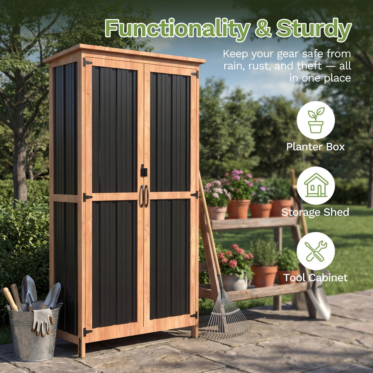 Metal Outdoor Storage Cabinets with Shelf-Equipped Tall or Low Models and 3 x 2 x 4.6 Ft Shed Option — image 19