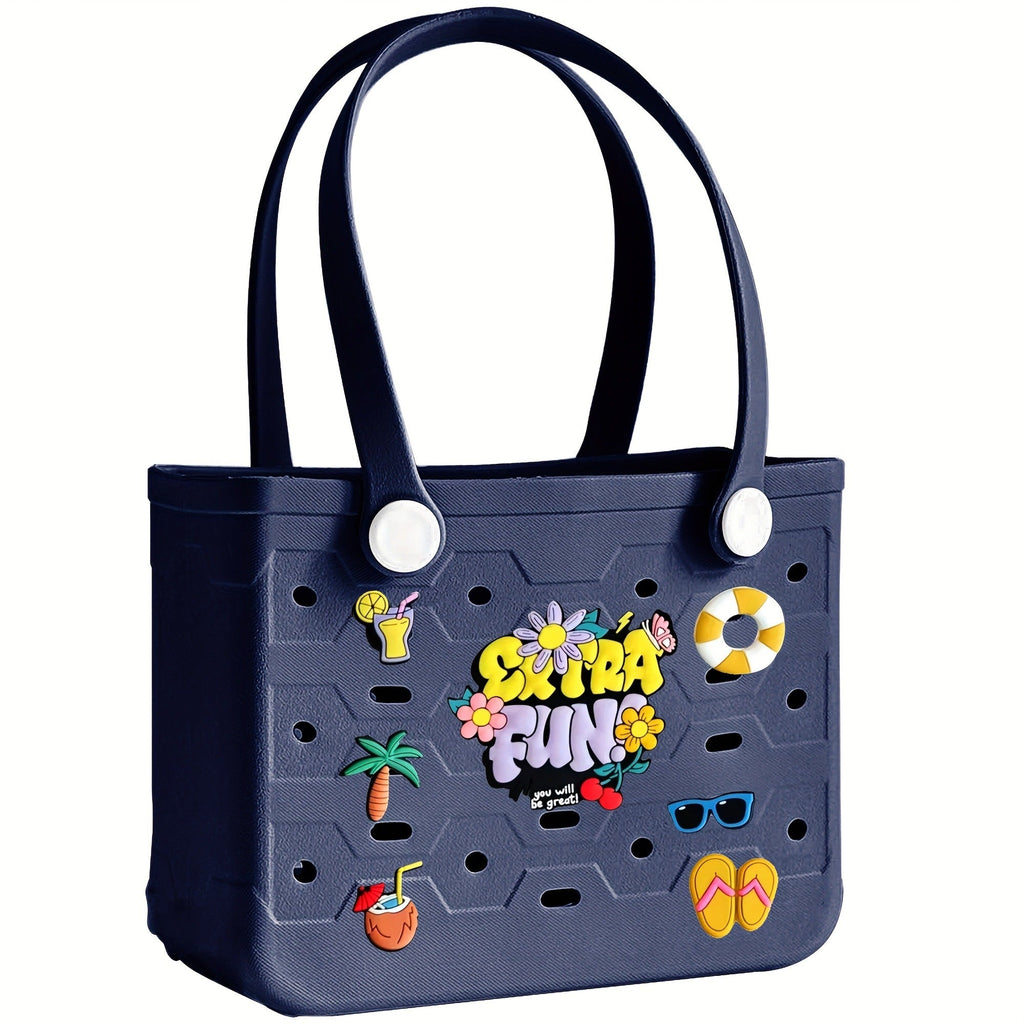 EVA Beach Bag for Women with Drainage Holes Waterproof Tote Bag Summer Outdoor Camping Shopping Travel Bag with Cute Decorati