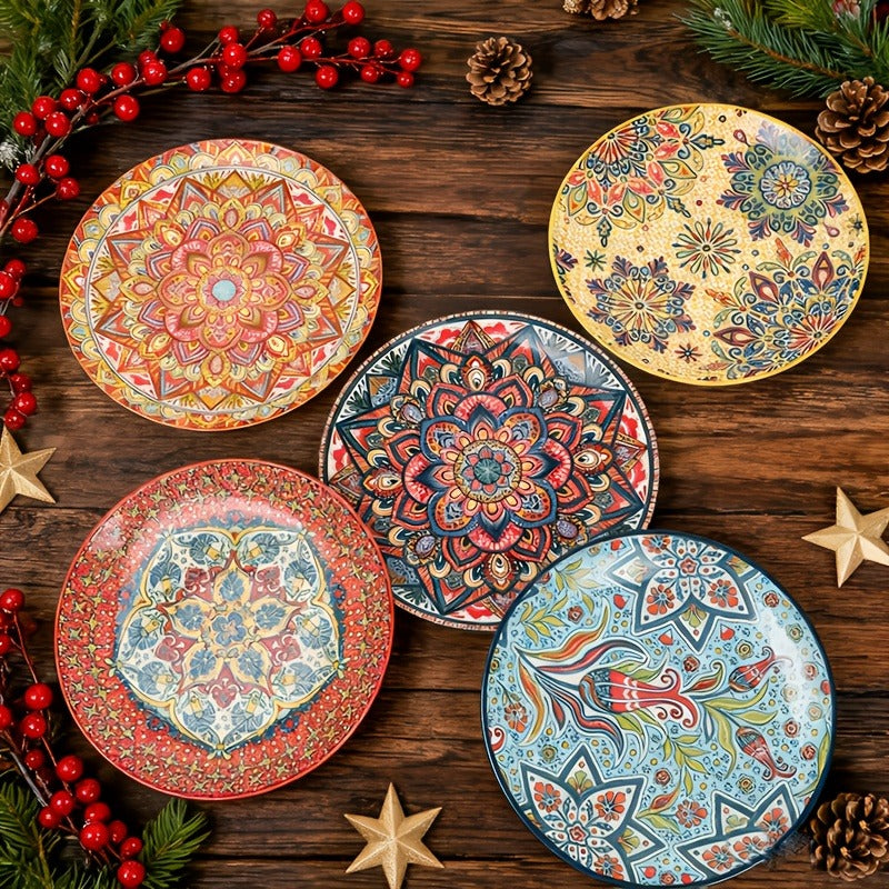 Ceramic Bowl Set with Lids 8-Piece Bohemian Soup Noodle Salad Bowls, for Home Cooking, Dining and Outdoor Meals — image 21