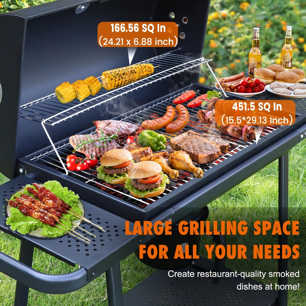 Barrel Charcoal Grill with Offset Smoker, Wheeled Cart, Side Firebox and Two Black Configuration Options — image 22