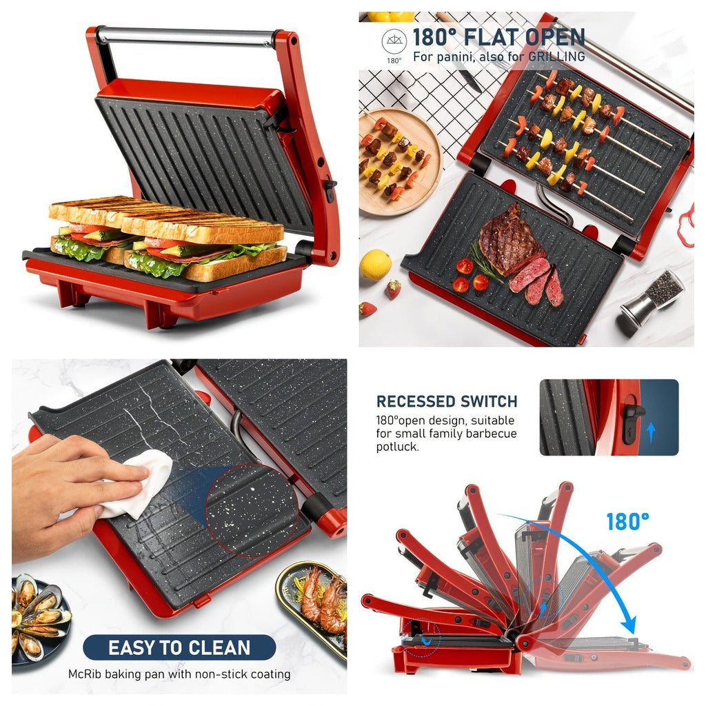 Sandwich Maker 3-in-1 Mini Indoor Grill & Panini Press, Non-Stick 180° Opening, Floating Hinge, 60-Min Timer — image 25