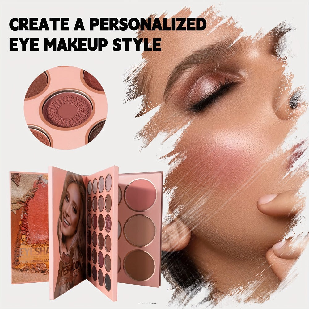 Eyeshadow Palette Book Style SHCOETY 4-in-11 Makeup Kit, 24-Color Eyeshadow + 6-Color Highlighter + 6-Color Blush + 7-Color C