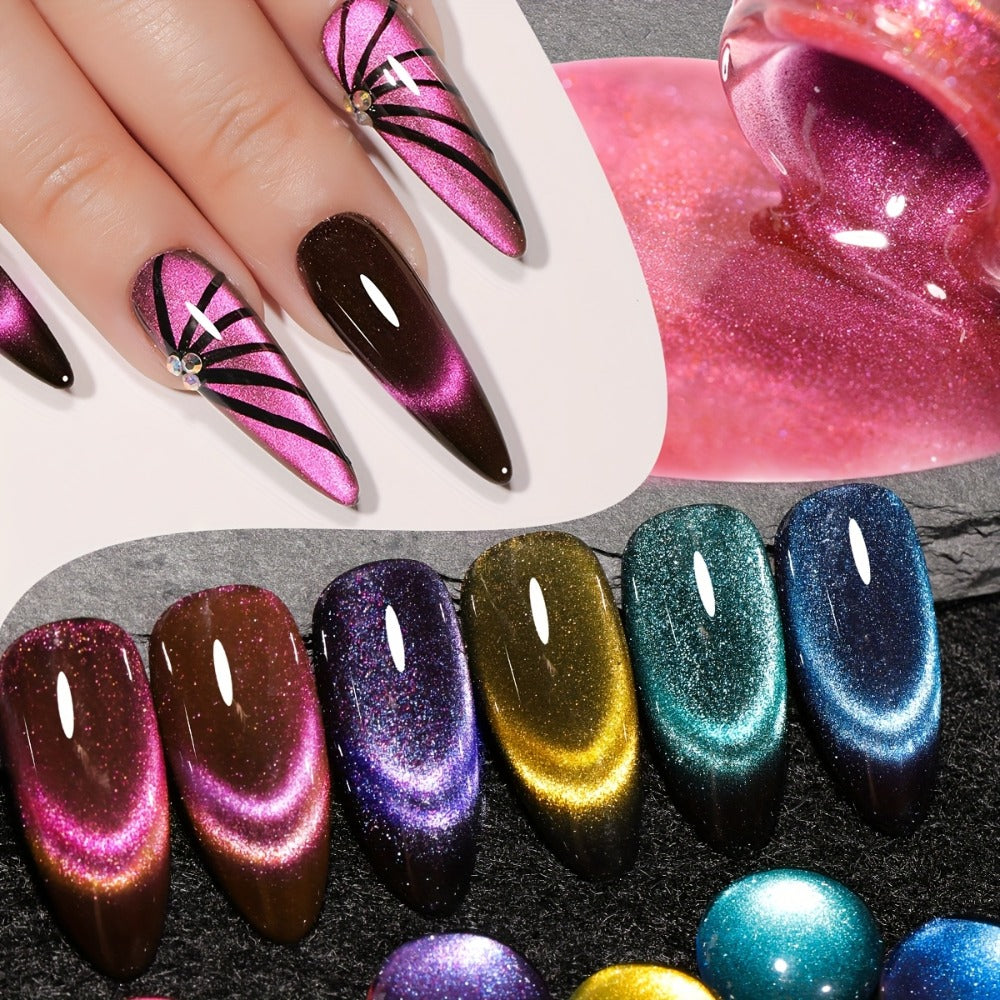 Dopamine Cat Eye Gel Polish Set with Six Magnetic Colors and Photo Frame Bottles for UV LED Nail Art — image 6