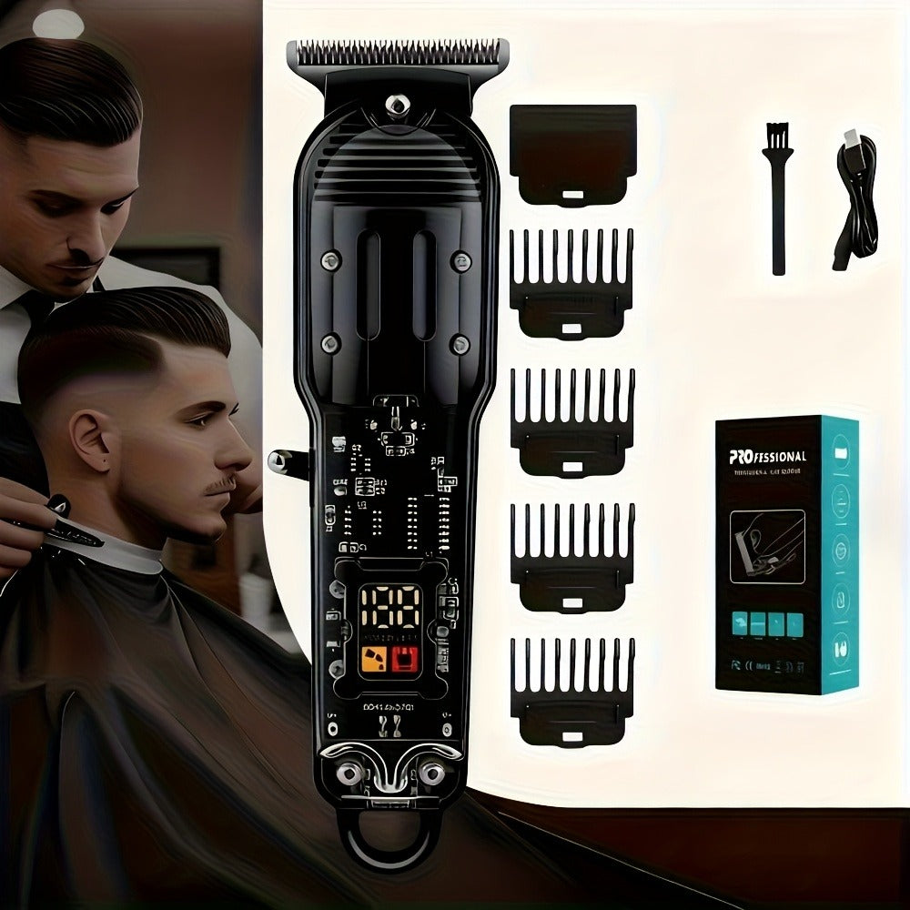 LED Hair Clipper for Men – USB-C Rechargeable Cordless Beard Trimmer with LED Display & 4 Guide Combs, Barber-Grade Home Hair