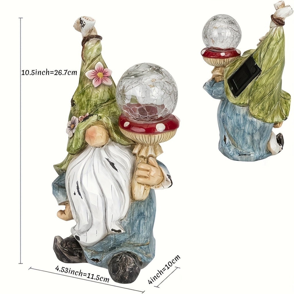 Solar Garden Gnome Statue with LED Magical Ball Light Outdoor Resin Dwarf Sculpture IP44 Waterproof Spring Yard Patio Decor H