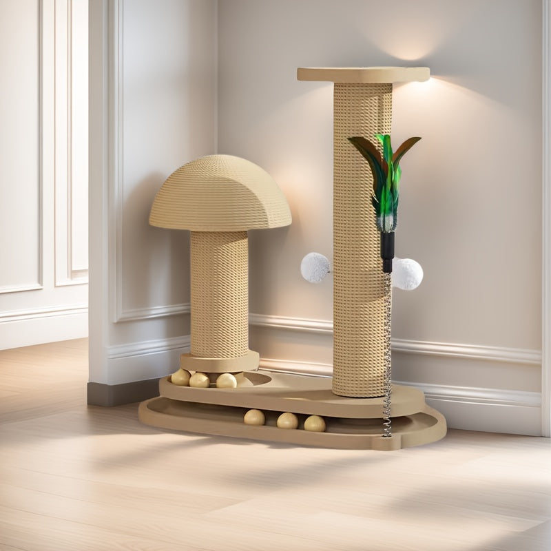 Compact Cat Tree with Sisal Scratching Post, Mushroom Hideaway, Track Balls and Small or Large Size Options — image 1