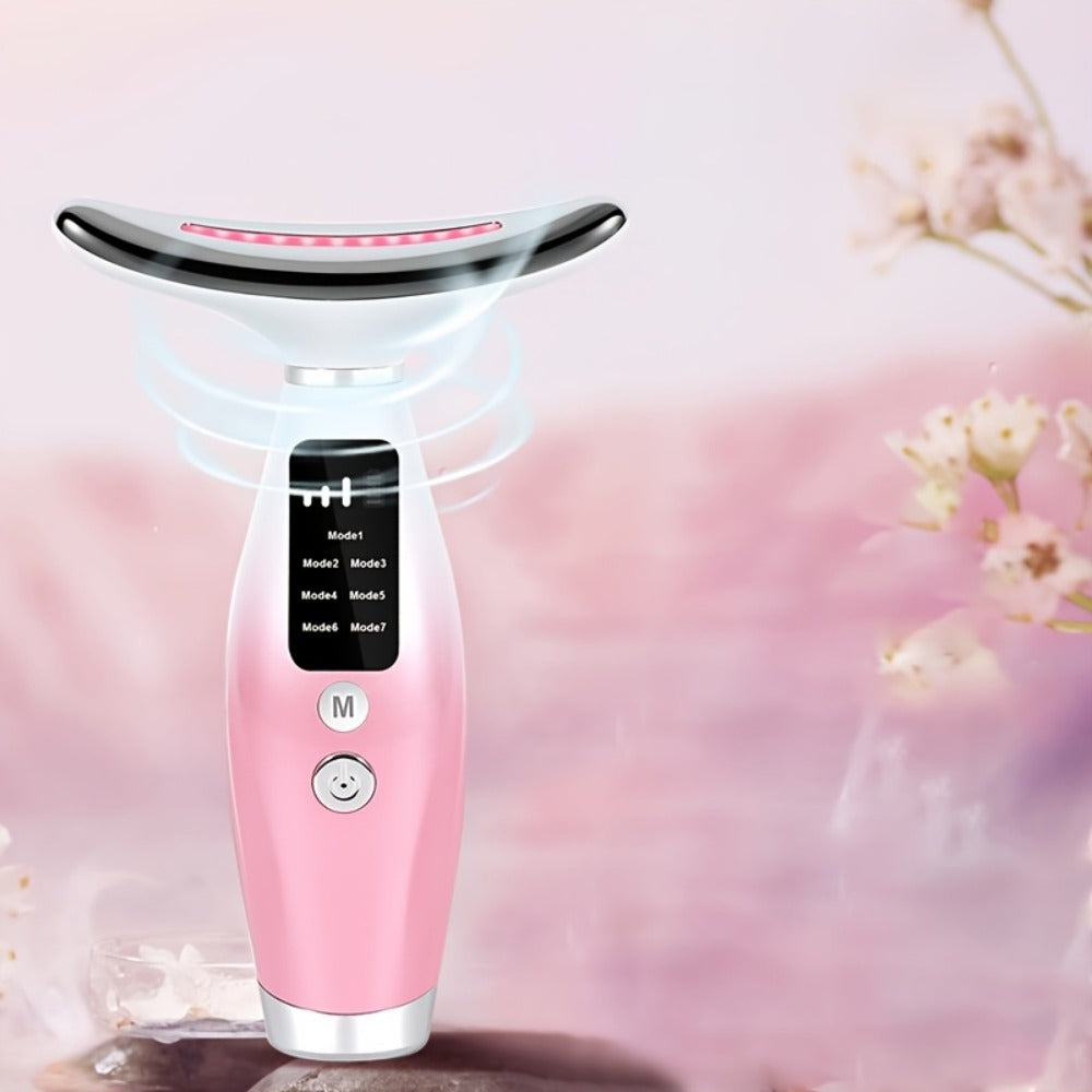 LED Light Therapy Face Neck Shoulder Massager 7-Color USB Rechargeable Multiple Adjustable Modes Facial for Home or Salon Spa