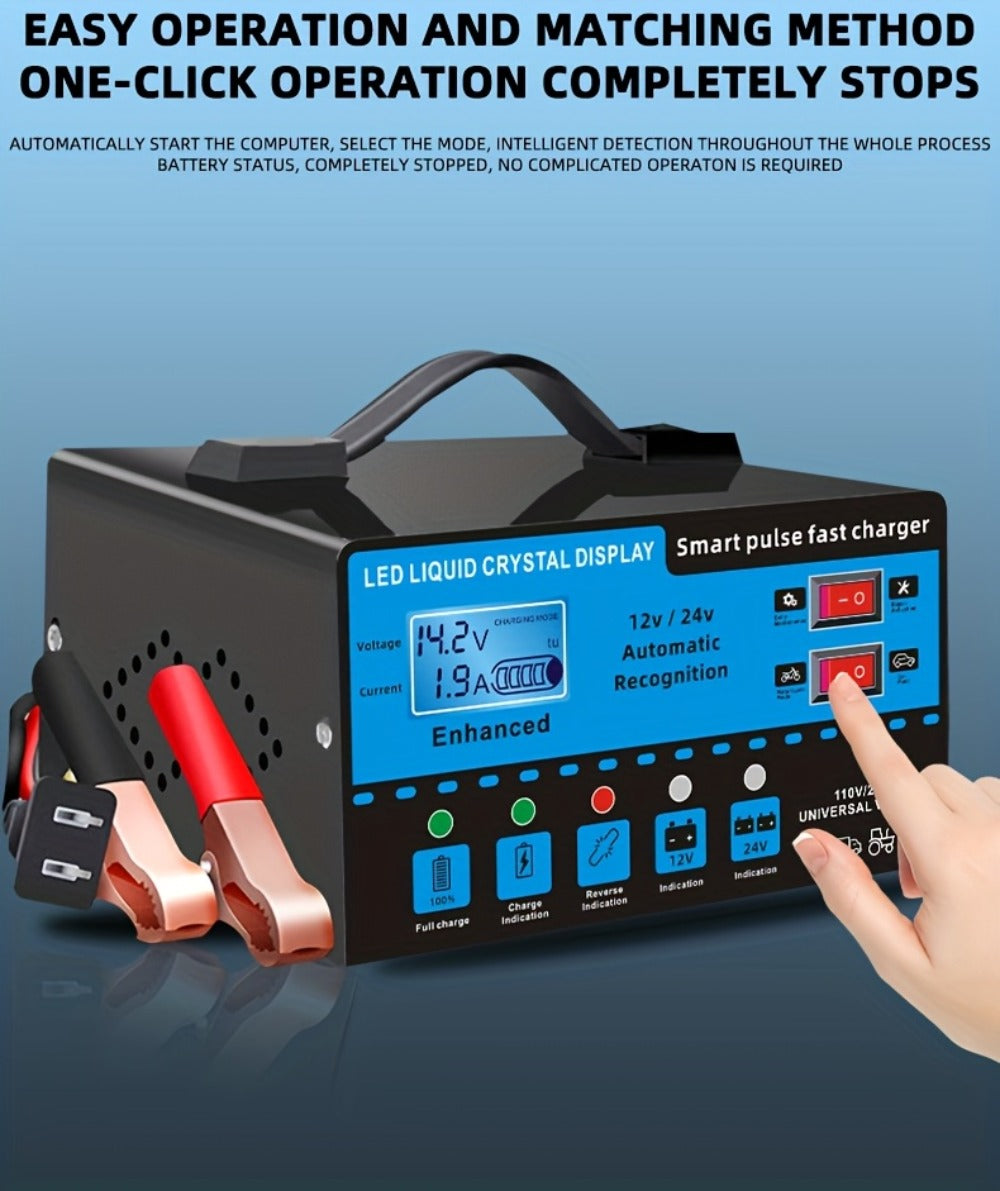 Intelligent Battery Charger & Inverter 12V & 24V – LCD Display, Trickle Maintenance, Overcharge & Short Circuit Protection fo