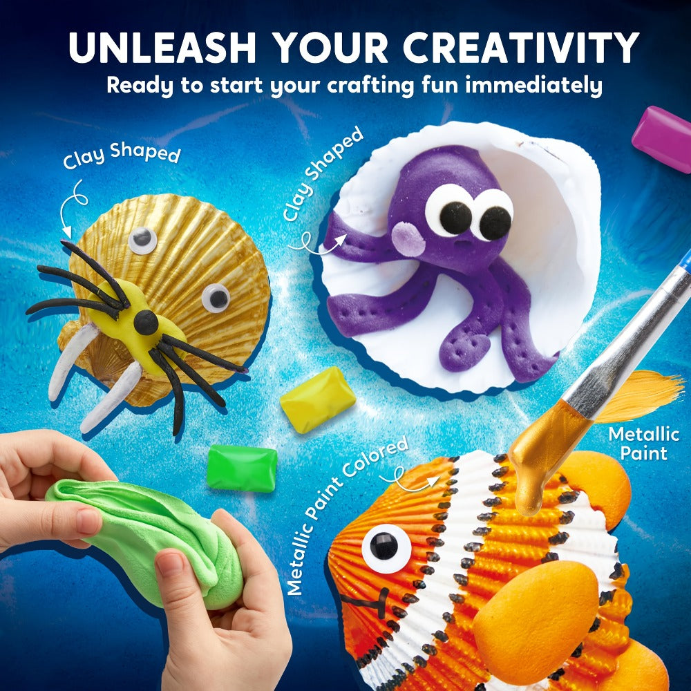 Seashell Painting Craft Kit with 12 Shell Forms, Glow-Labeled Paints, Brushes, Gems and Stickers — image 5