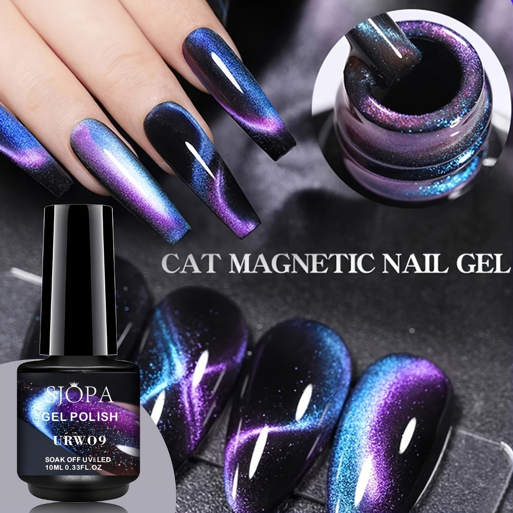 Magnetic Cat Eye Gel Nail Polish 9D Holographic Rainbow Glitter Blue & Purple – LED UV Soak-Off Gel Polish Paraben-Free Water