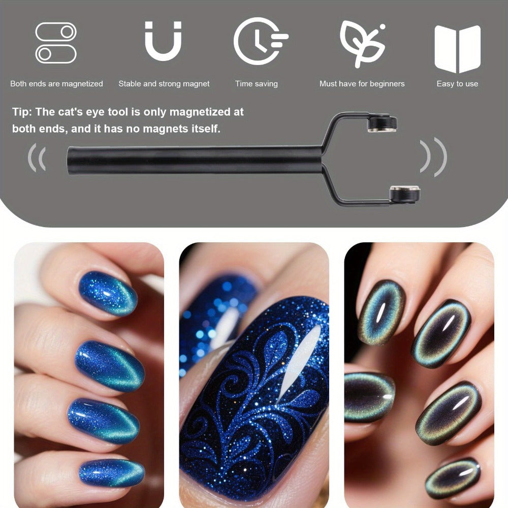 4-in-1 Y-Shaped Cat Eye Nail Magnet Stick Double Head – Heart & Multi-Pattern Magnetic Tool for Cat Eye Gel Polish Nail Art —