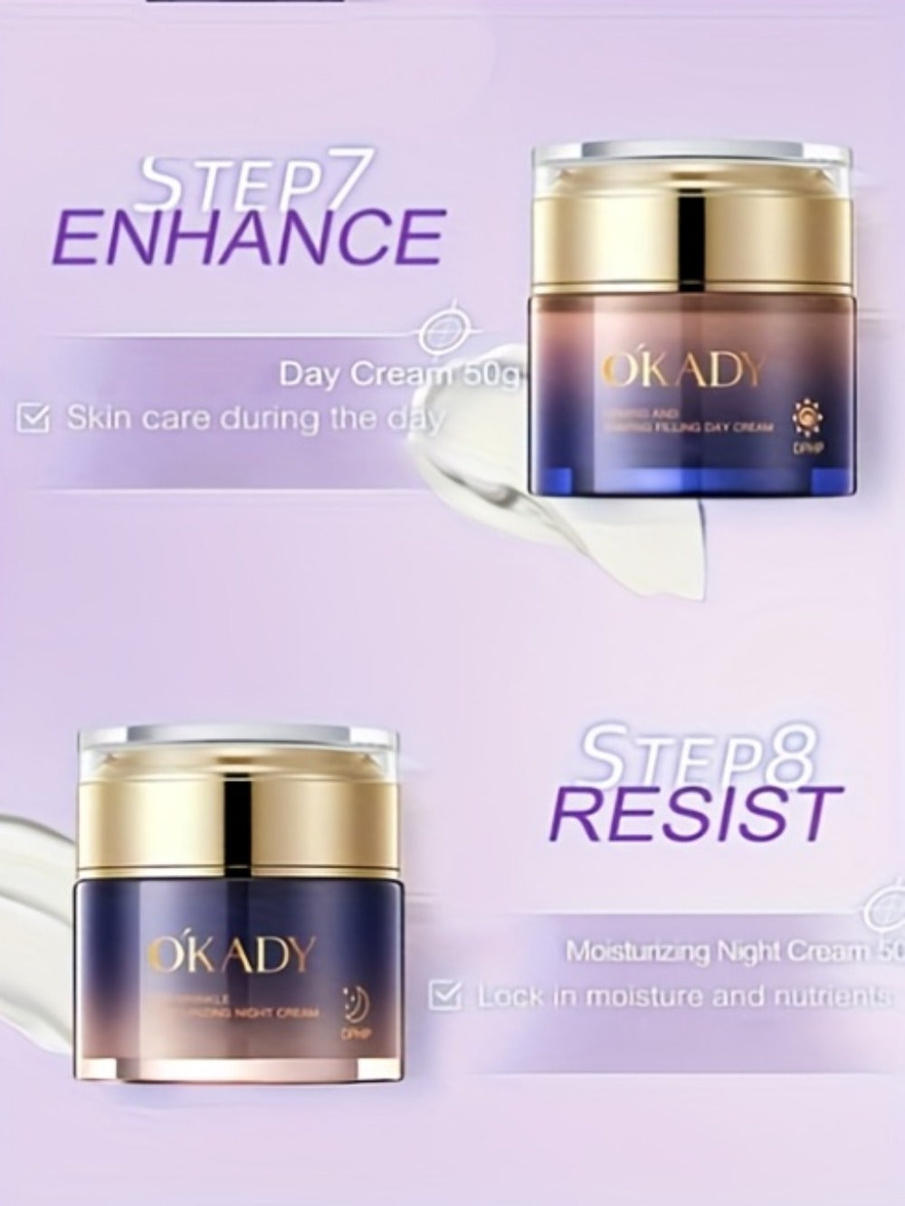 Skincare Set with OKADY Label, 8 Collagen and Hyaluronic Acid Product Items in Blue Gold Gift Box — image 14