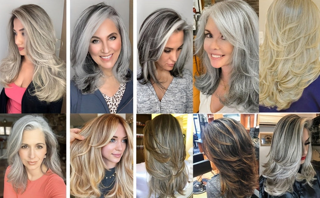 Synthetic Wig 18-Inch Layered Silvery Waves with Highlights in Two Colors and Rose Net Cap — image 18