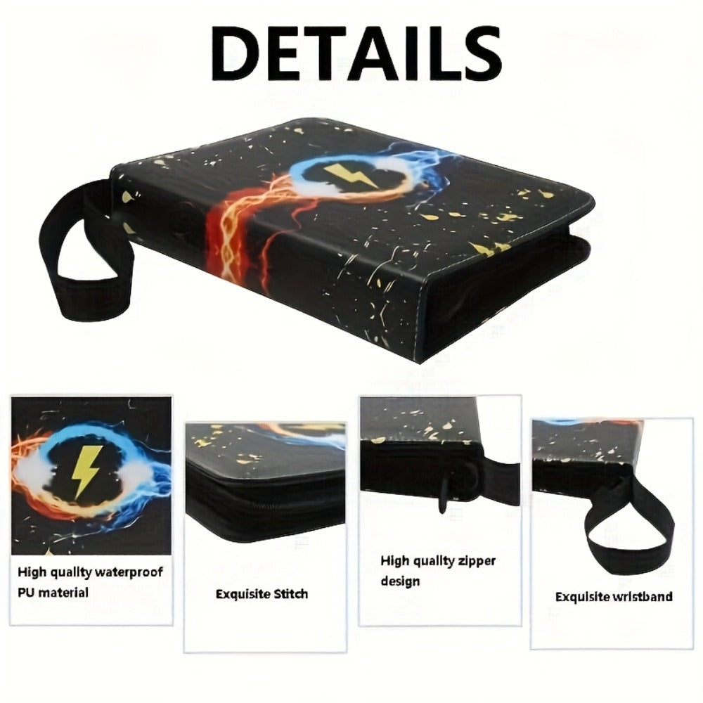Trading Card Binder 400 Pockets – Faux Leather Lightning Bolt Design, Double-Sided Sleeves for Pokemon MTG TCG Sports Cards —