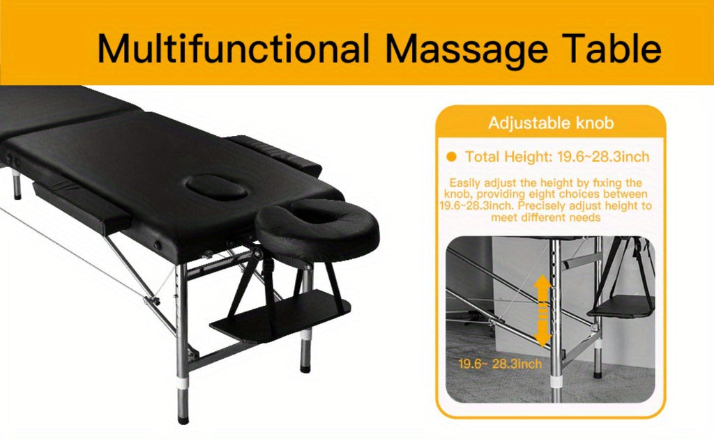 Portable Massage Table Folding Aluminum Frame PU Leather Adjustable Height 3-Section Spa Bed for Lash — image 12