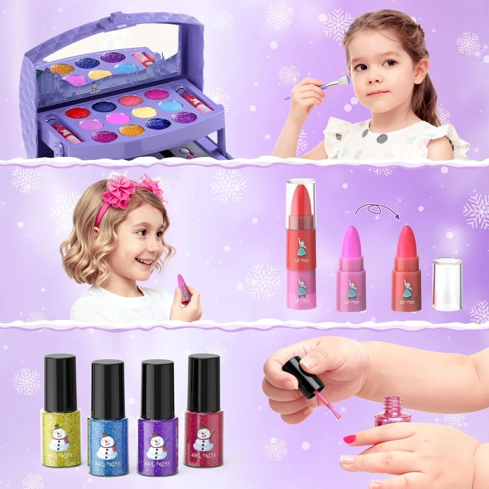 Princess Makeup Set for Girls Ages 3-12, 58 PCS Pretend Play Makeup Kit with Brushes & Case, Skin-Friendly Beauty Toy — image