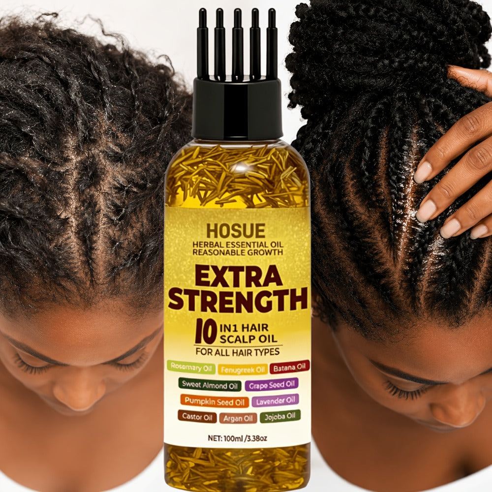 Hair Growth Oil 10-in-1 Botanical Herbal Blend Batana Rosemary Fenugreek Castor Red Onion Ginseng Turmeric Pumpkin Seed Nouri