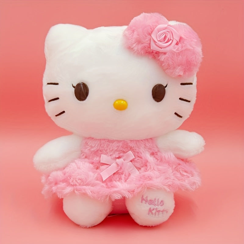 Plush Toy Bow-Wearing Cat Doll in 10-Inch Pink Rose Dress with Soft Fabric and One-Piece Option — image 1