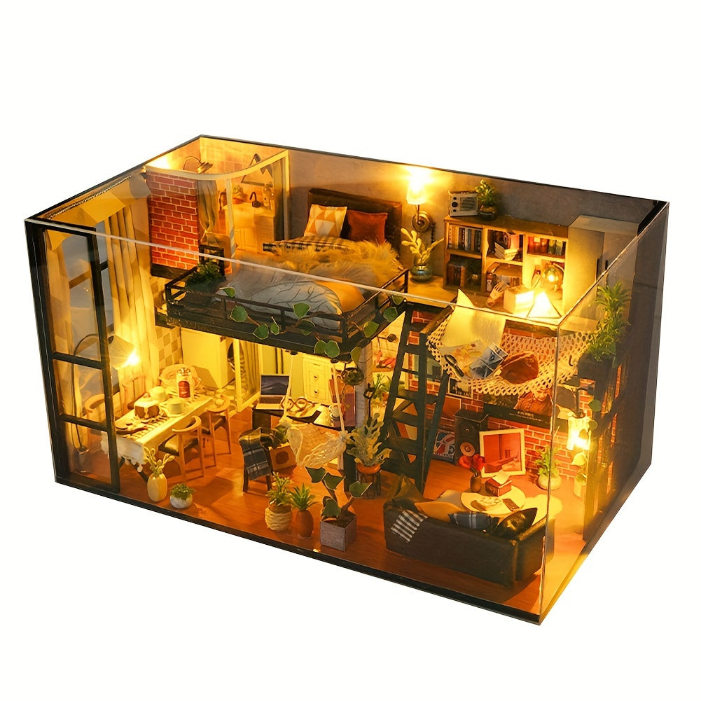 DIY Dollhouse Kit 2 Story with Dust Cover, Handmade Miniature House Model with Furniture Parts, No Glue No Batteries — image 