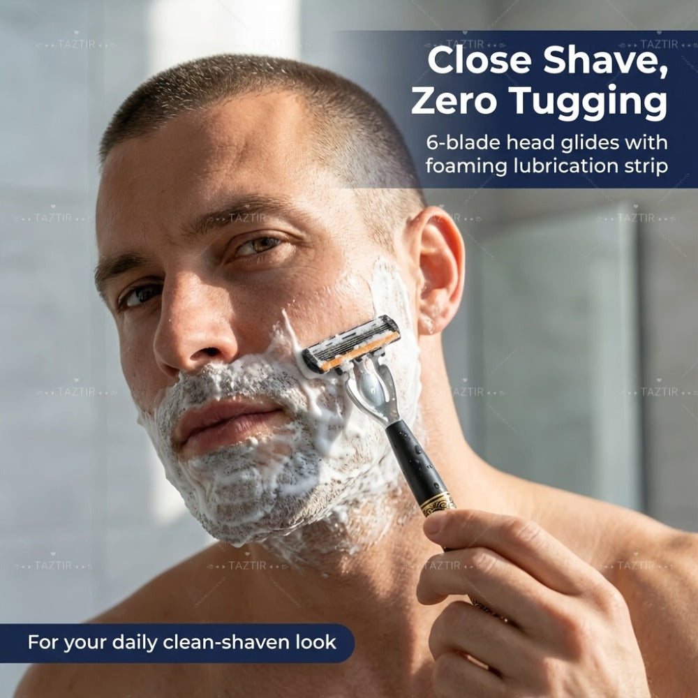 Luxury Men's Razor Set 6-Layer Blades – 2 Ergonomic Anti-Slip Handles & 72 Replaceable Blades, Precision Manual Shaving Kit —