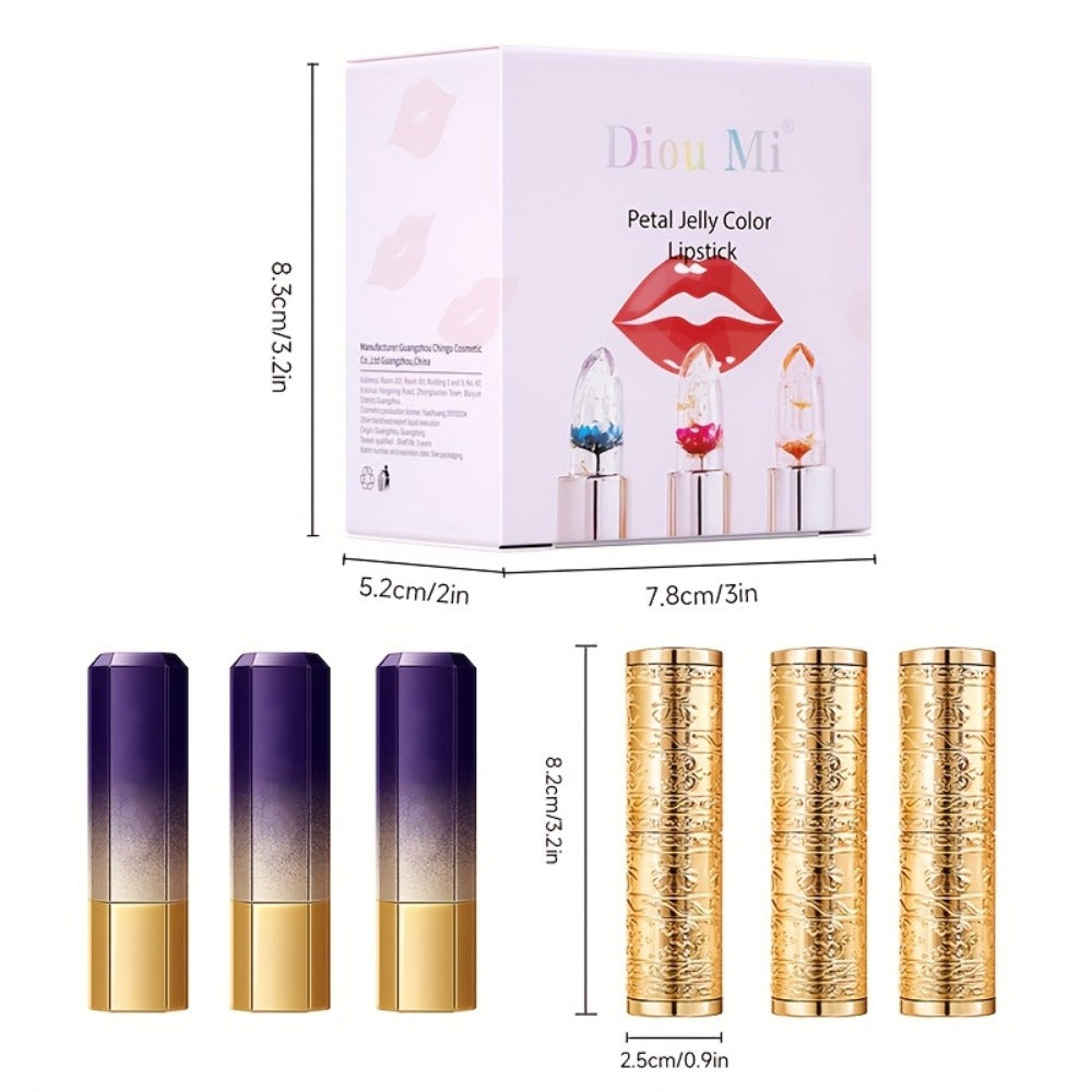 Jelly Flower Lipstick Set 6-Pack Color Changing Lip Balm Temperature Activated Tint Hydrating Squalane Formula Moisturizing T