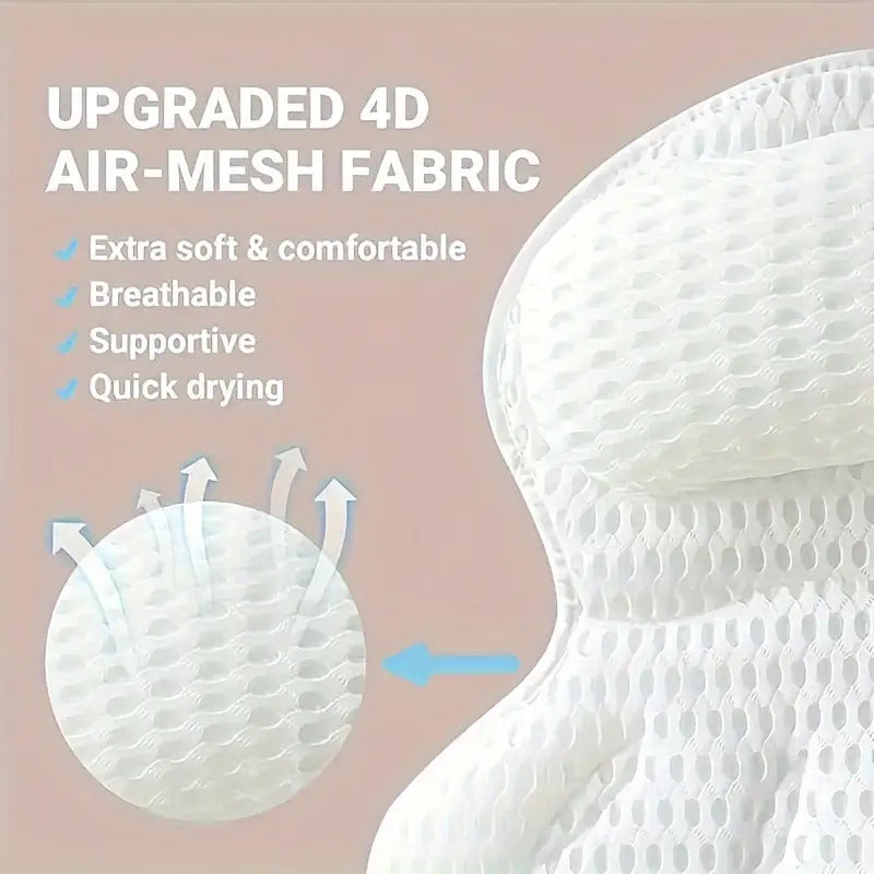 Contoured Bathtub Neck and Back Cushion with 4D Air Mesh, Suction Cups and White or Gray Finish — image 3