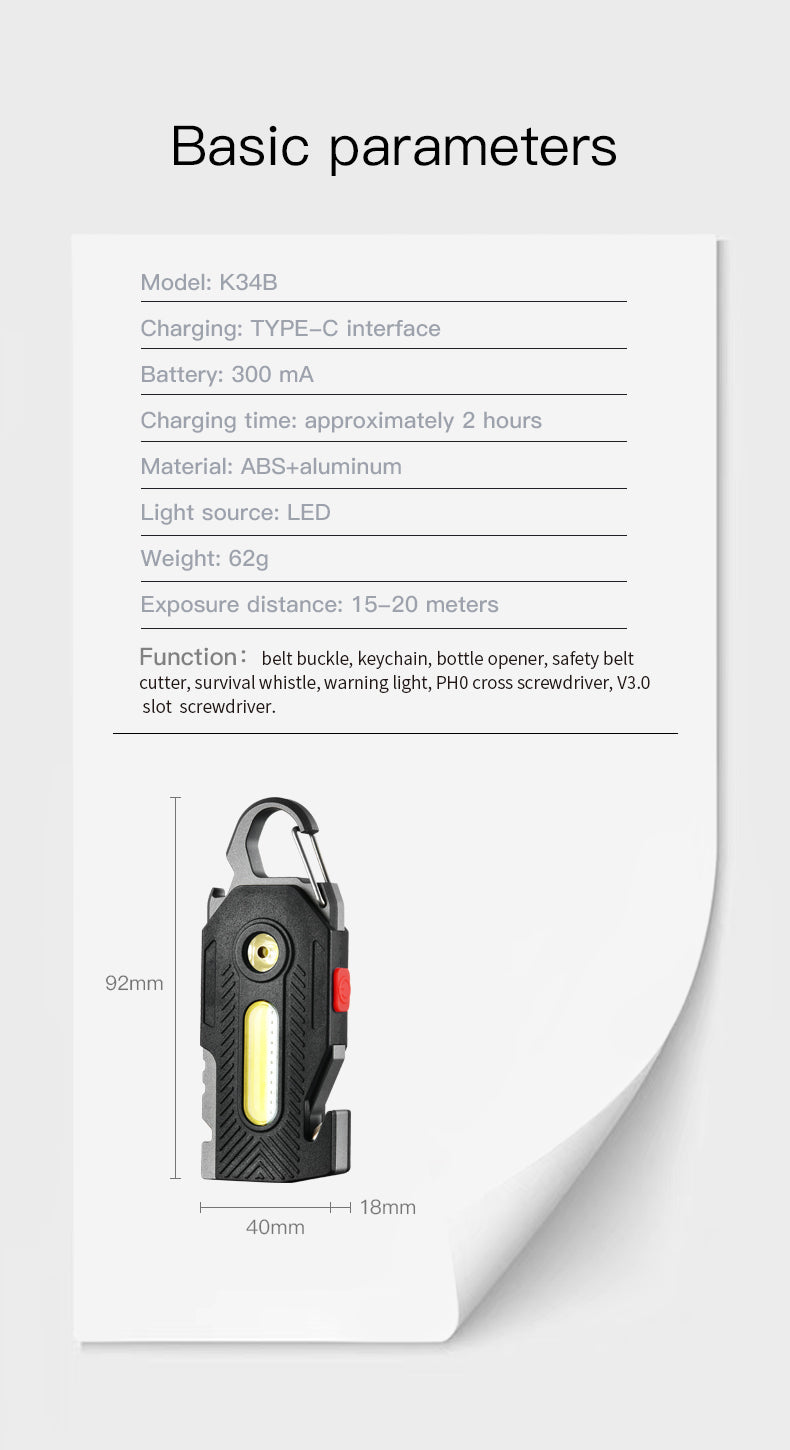 Multifunctional Charging Emergency Light Convenient Keychain Work Light COB High Brightness Maintenance Light Outdoor Camping LED Light