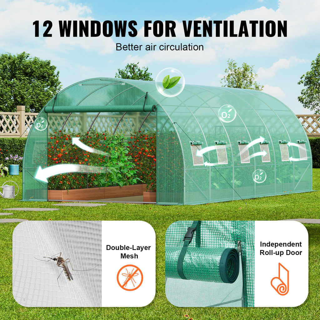 10- to 20-Foot Tunnel Greenhouse with Green Cover, Roll-Up Door and Size-Specific Vent Windows — image 30
