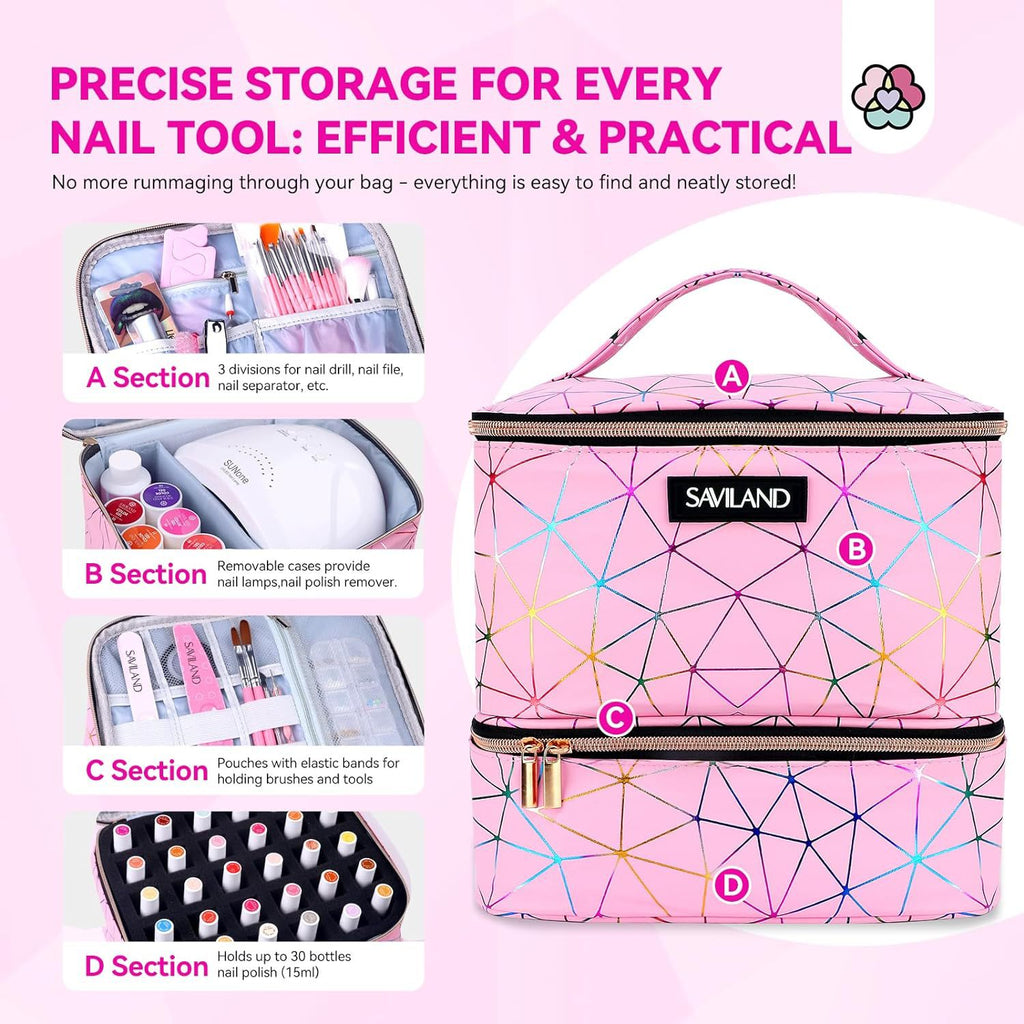 Travel Cosmetic Bag Nail Polish Portable Bag Double Layer Cosmetic Bag