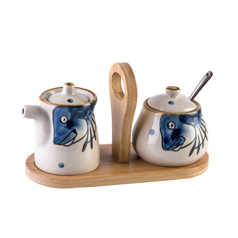 Ceramic Japanese Lovely Spice Jar Set With Spoon