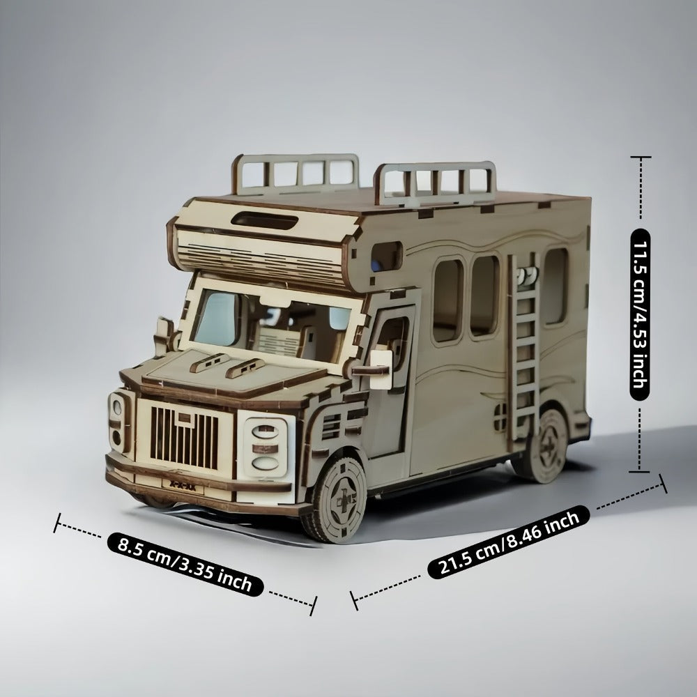 Wooden RV 3D Puzzle Model Kit with Motorhome Body, Fold-Out Side Panels and Miniature Camping Furniture — image 7