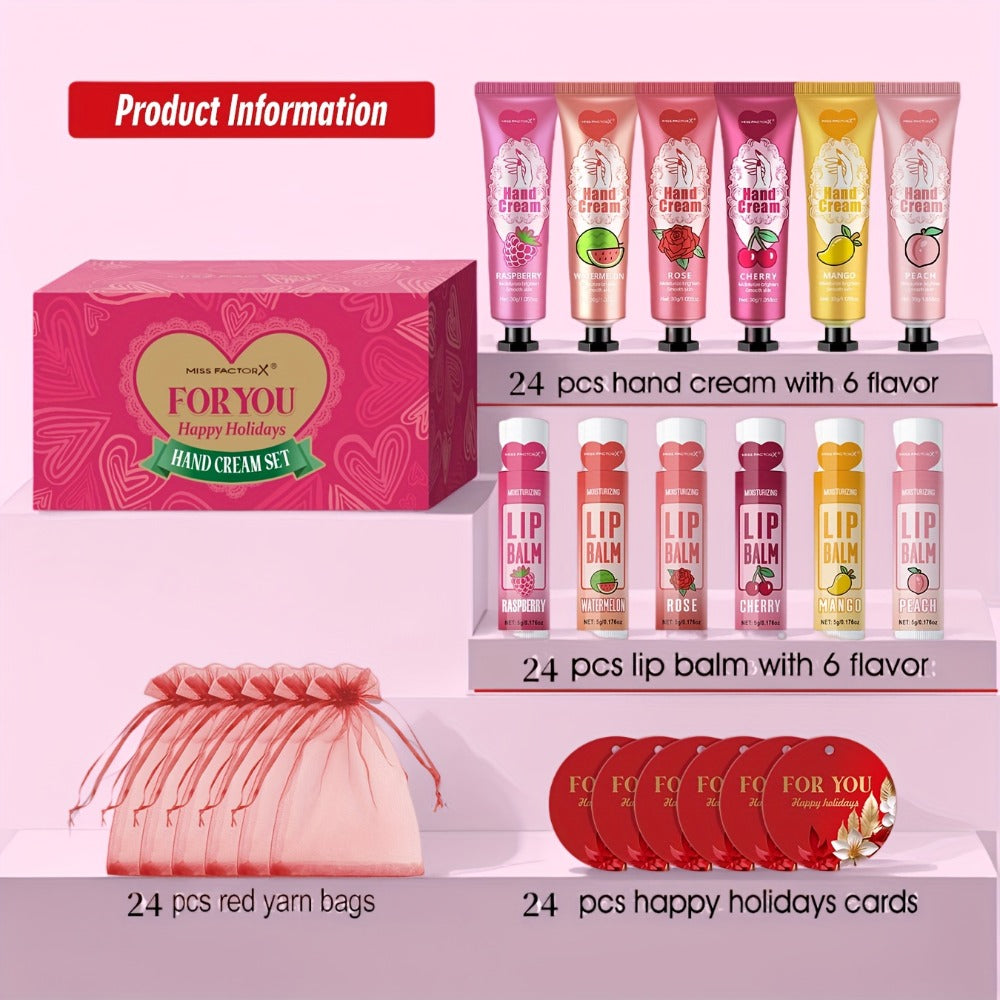 Wedding Party Favor Beauty Gift Set 96pcs, Bulk Women's Gift Box with Hand Cream, Lipstick, Red Bag & Card — image 3