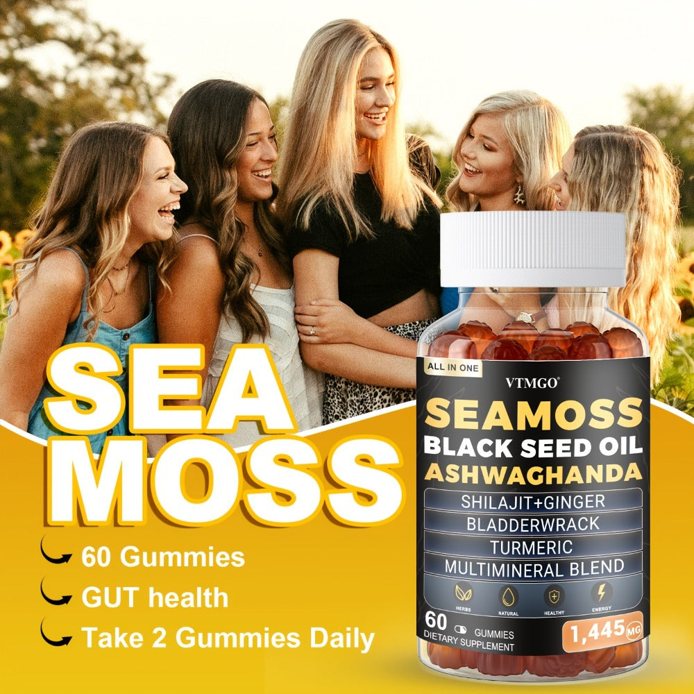 Sea Moss Gummies 1445mg with Shilajit Black Seed Oil Ashwagandha Elderberry Chlorophyll Turmeric Bladderwrack Ginger — image 