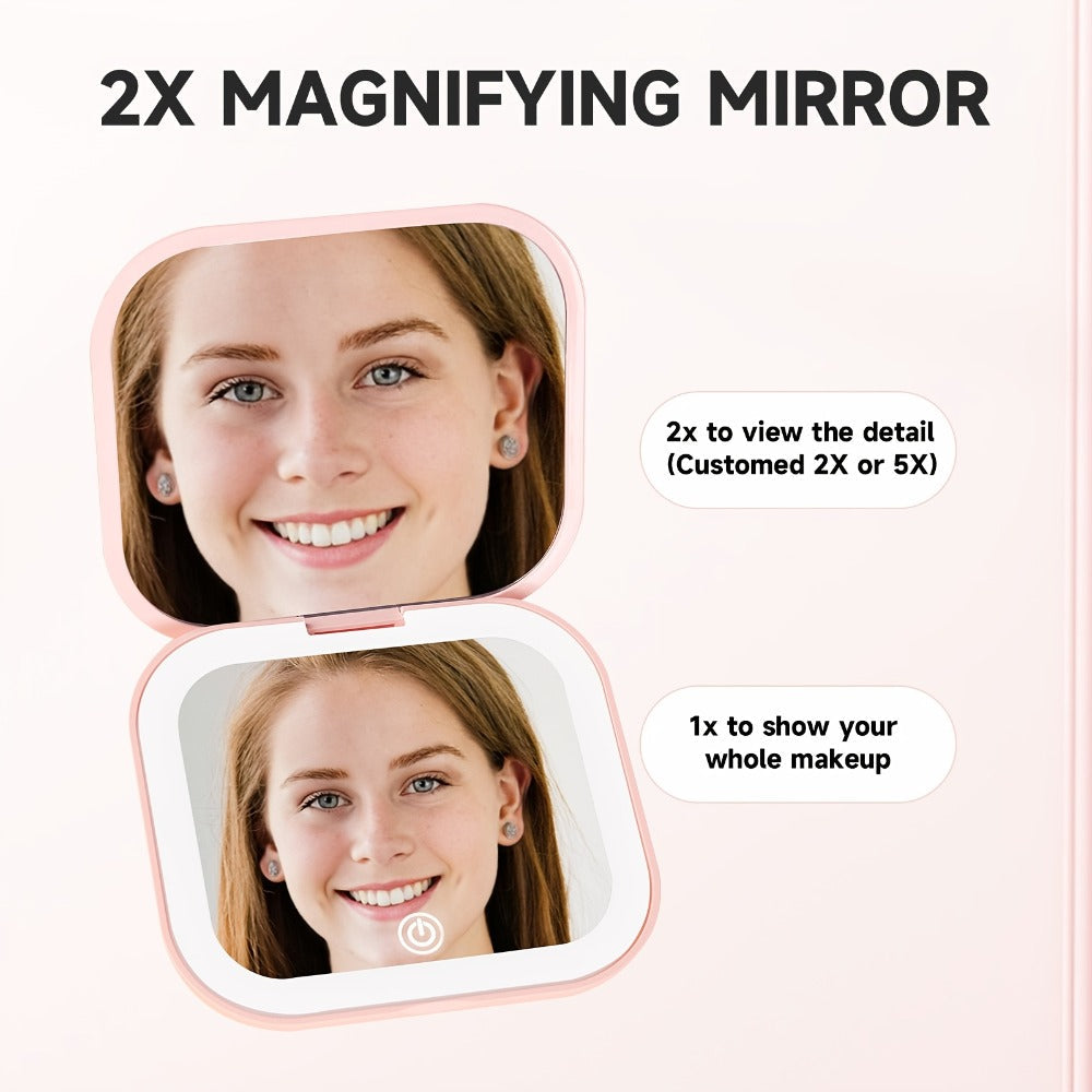 Cute Animal LED Makeup Mirror Foldable Double-Sided 3 Brightness Settings – USB Rechargeable, for Makeup, Travel and Everyday
