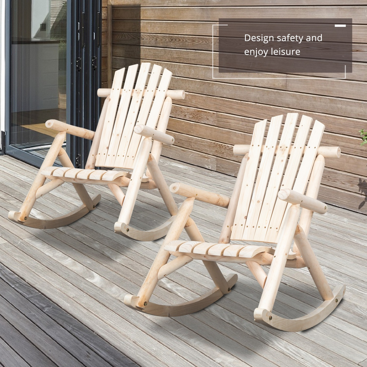 Patio Cedar Rocking Chair 26" Fan-Shaped Backrest Outdoor Rocker for Garden Poolside Patio — image 24