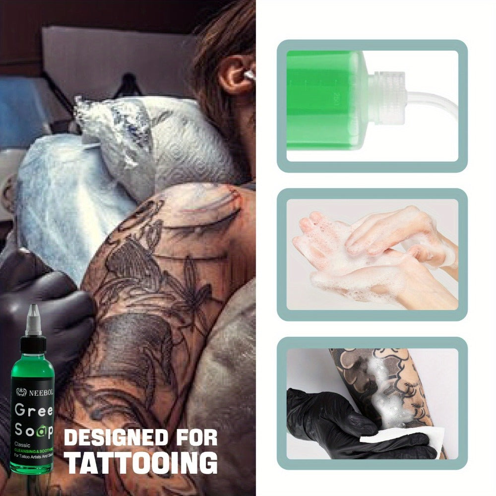 Tattoo Green Soap Cleaning Kit Neebol 8.5oz Concentrated Soap Squeeze Bottle Moisturizing Balm Cream Lint-Free Wipes Complete
