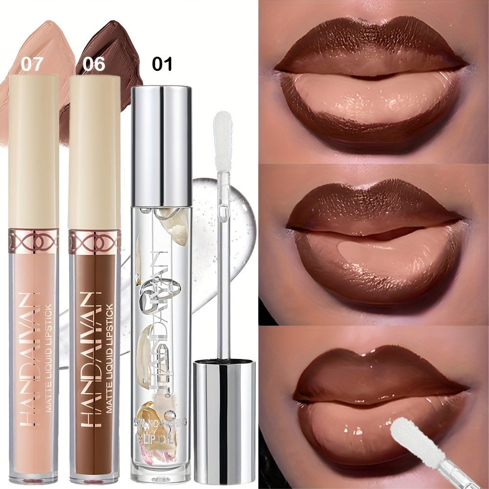 Three-Tube Lip Makeup Set with Clear Silver-Cap Tube and Coordinated Color Pair in Set A, B or C — image 1