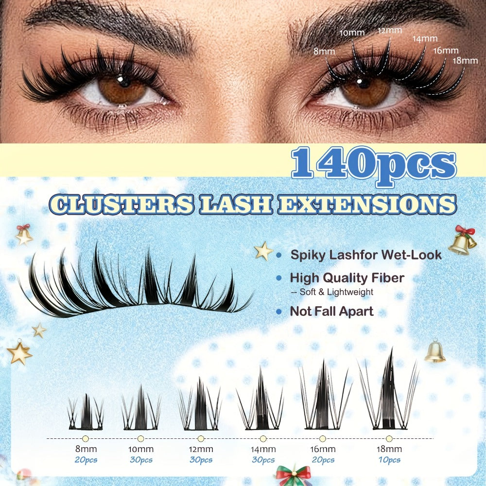 Fairy Lash Clusters Kit in a Spiky Wet-Look Manga Anime C Curl Design for Individual Eyelash Extensions at 8mm-18mm — image 6